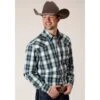 Roper Blue & White Plaid Long Sleeve -Western Cowboy Equipment 0300102781047a