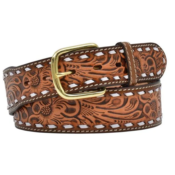 3D Men's Natural Floral Embossed Buckstitch Belt 3 3D Men's Natural Floral Embossed Buckstitch Belt