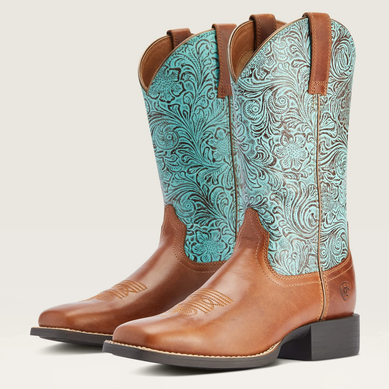 Ariat Women's Round Up Brown/Turquoise Square Toe Boots 3 Ariat Women's Round Up Brown/Turquoise Square Toe Boots