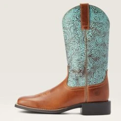 Ariat Women's Round Up Brown/Turquoise Square Toe Boots 11 Ariat Women's Round Up Brown/Turquoise Square Toe Boots -Western Cowboy Equipment 10042534 side warm