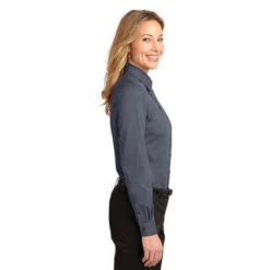 Port Authority Women's Steel Grey Easy Care Long Sleeve Shirt -Western Cowboy Equipment 1694 SteelGrey 3 L608SteelGreyModelSide 337W
