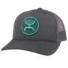 Hooey Mid Profile Grey Cap-Turq Hooey O Logo 1 Hooey Mid Profile Grey Cap-Turq Hooey O Logo -Western Cowboy Equipment 2109T GY