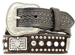 Nocona Kid's Black Calf Hair Belt With Rhinestones
