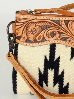 American Darling Black & White Aztec Tooled Clutch -Western Cowboy Equipment ADBG344AS C