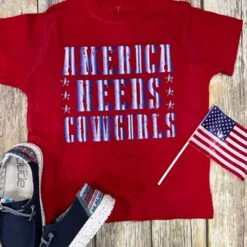 Red America Needs Cowgirls Kid Tee