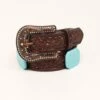 Angel Ranch Kids Sanded Embossed Turquoise Stone Brown Belt -Western Cowboy Equipment Angel Ranch Girls 1 14 Sand Embossed Turquoise Stone Brown prd 77787 s d1300003021