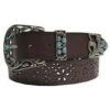 Women's Brown And Turquoise With Cutout Flower Design Belt -Western Cowboy Equipment BLT503 20