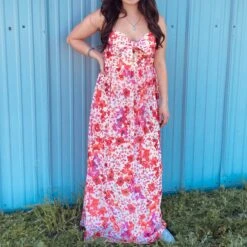 Red Floral Sless Dress 13 Red Floral Sless Dress -Western Cowboy Equipment CD02582a