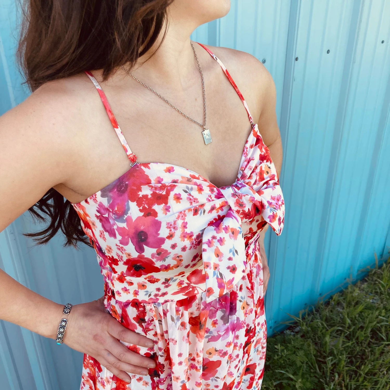 Red Floral Sless Dress 5 Red Floral Sless Dress - Image 3