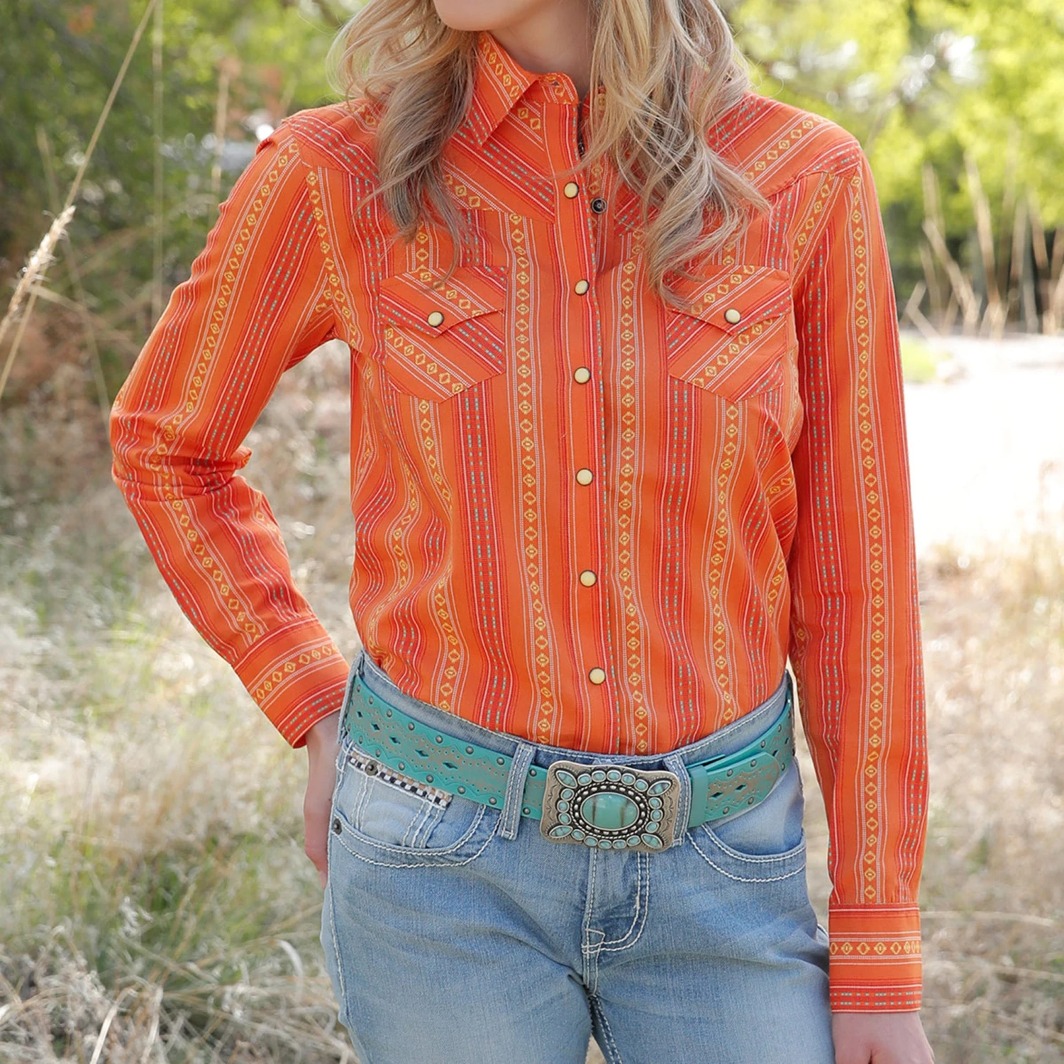 Cruel Girl Orange/Yellow Print Long Sleeve Shirt 3 Cruel Girl Orange/Yellow Print Long Sleeve Shirt