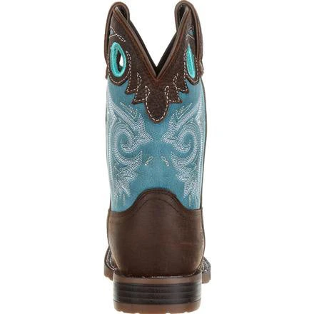 Durango Kid's Lil' Mustang Saddle Brown And Teal SQ Toe Boot 7 Durango Kid's Lil' Mustang Saddle Brown And Teal SQ Toe Boot - Image 5