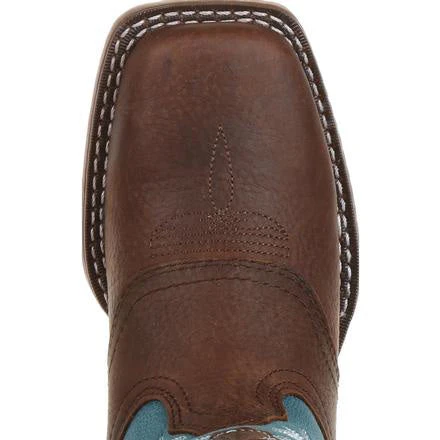 Durango Kid's Lil' Mustang Saddle Brown And Teal SQ Toe Boot 5 Durango Kid's Lil' Mustang Saddle Brown And Teal SQ Toe Boot - Image 3