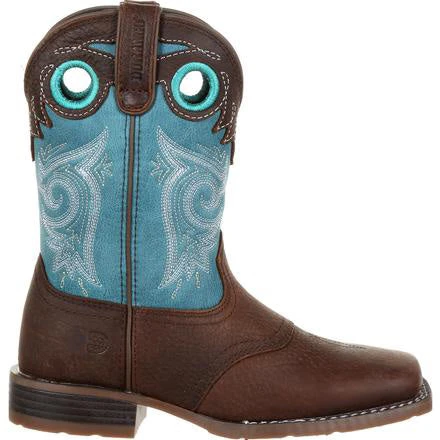 Durango Kid's Lil' Mustang Saddle Brown And Teal SQ Toe Boot 4 Durango Kid's Lil' Mustang Saddle Brown And Teal SQ Toe Boot - Image 2