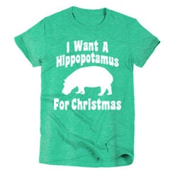 Heather Green Kid's Hippo For Christmas Tee