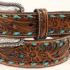 Nocona Men's Floral Pierced Turquoise Underlay Belt 2 Nocona Men's Floral Pierced Turquoise Underlay Belt -Western Cowboy Equipment Nocona Pierced Tooled Belt prod 61726 l N2415433