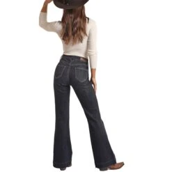 Rock & Roll Cowgirl High Rise With Rivets Trouser -Western Cowboy Equipment RRWD5HR0GJ B 05396