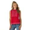 Wrangler Red And White Aztec Embroidered Sleeveless Tank Top -Western Cowboy Equipment Wrangler Retro Woven Embroidered Tank S 1 26431