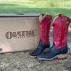 Olathe Black & Red Smooth Ostrich Boots
