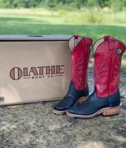 Olathe Black & Red Smooth Ostrich Boots