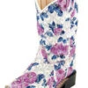 Toddler White And Lilac Floral Square Toe Boots -Western Cowboy Equipment vb1051