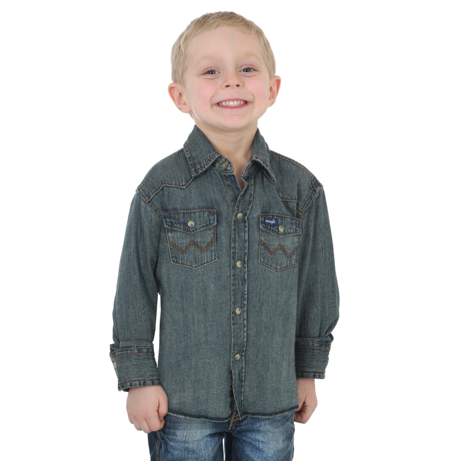Wrangler Boy's Denim Western Long Sleeve Shirt 3 Wrangler Boy's Denim Western Long Sleeve Shirt
